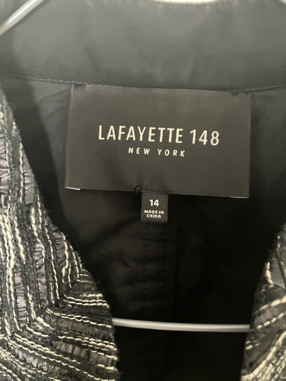 Lafayette 148 New York Black & White Marled Open-Front Jacket - Picture 2 of 3